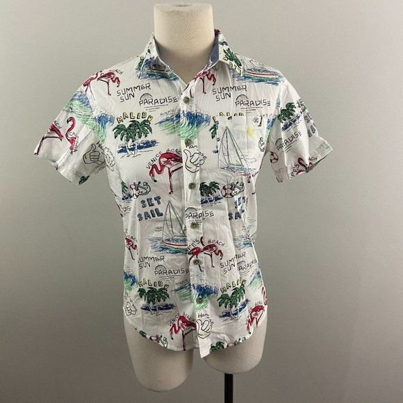 NWT SOVEREIGN CODE White Button Down Beach Dude (M - Picture 2 of 9